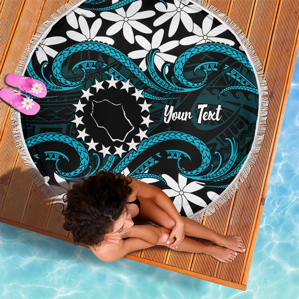 Personalised Cook Islands Penrhyn Atoll Beach Blanket Tiare Maori Polynesian Waves Tattoo LT14 - Polynesian Pride