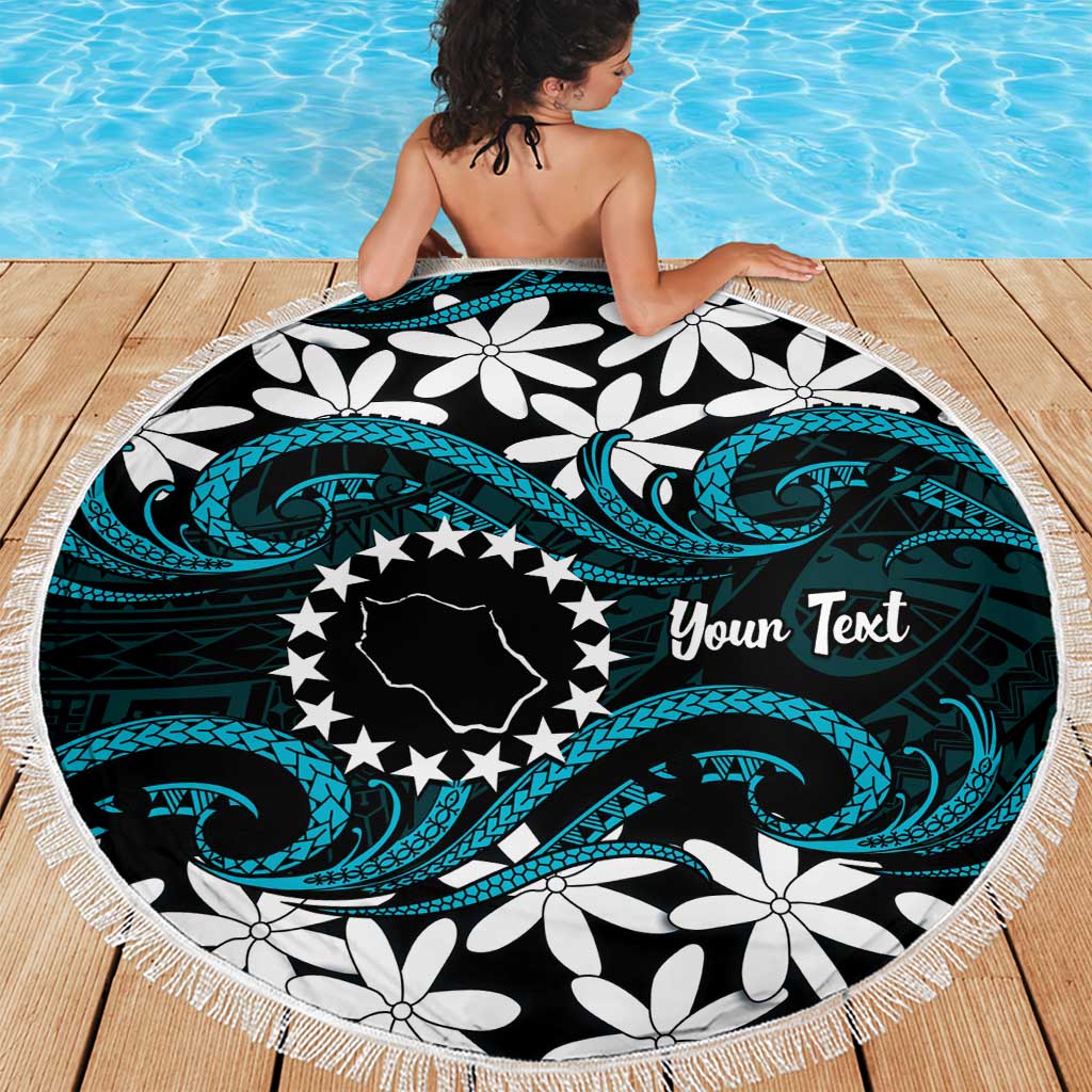 Personalised Cook Islands Penrhyn Atoll Beach Blanket Tiare Maori Polynesian Waves Tattoo LT14 - Polynesian Pride