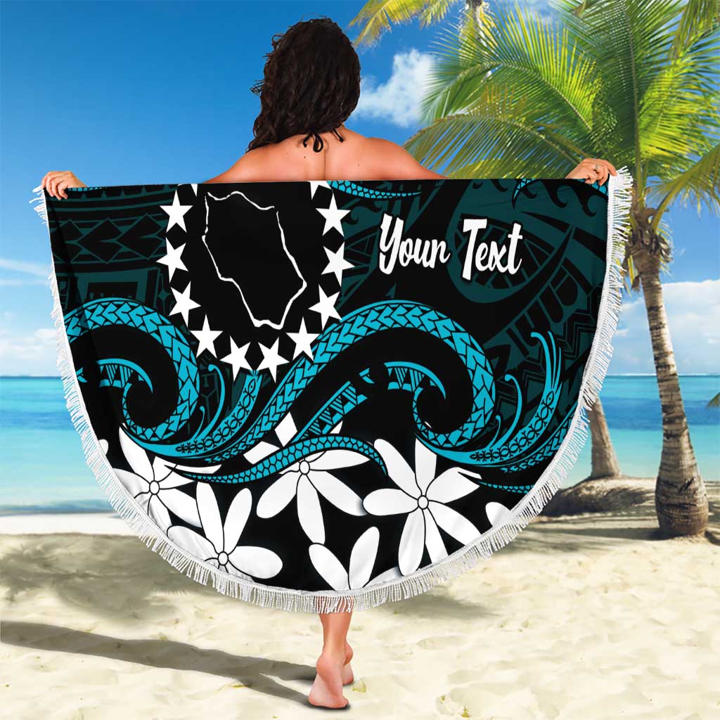 Personalised Cook Islands Penrhyn Atoll Beach Blanket Tiare Maori Polynesian Waves Tattoo LT14 - Polynesian Pride