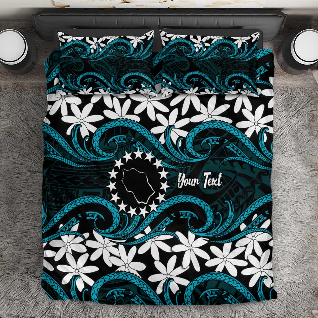 Personalised Cook Islands Penrhyn Atoll Bedding Set Tiare Maori Polynesian Waves Tattoo