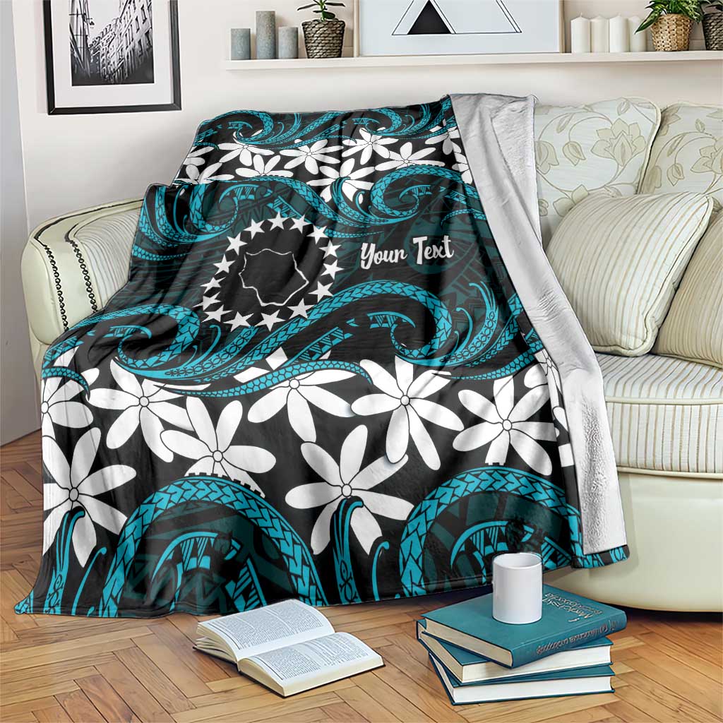 Personalised Cook Islands Penrhyn Atoll Blanket Tiare Maori Polynesian Waves Tattoo LT14 Blue - Polynesian Pride