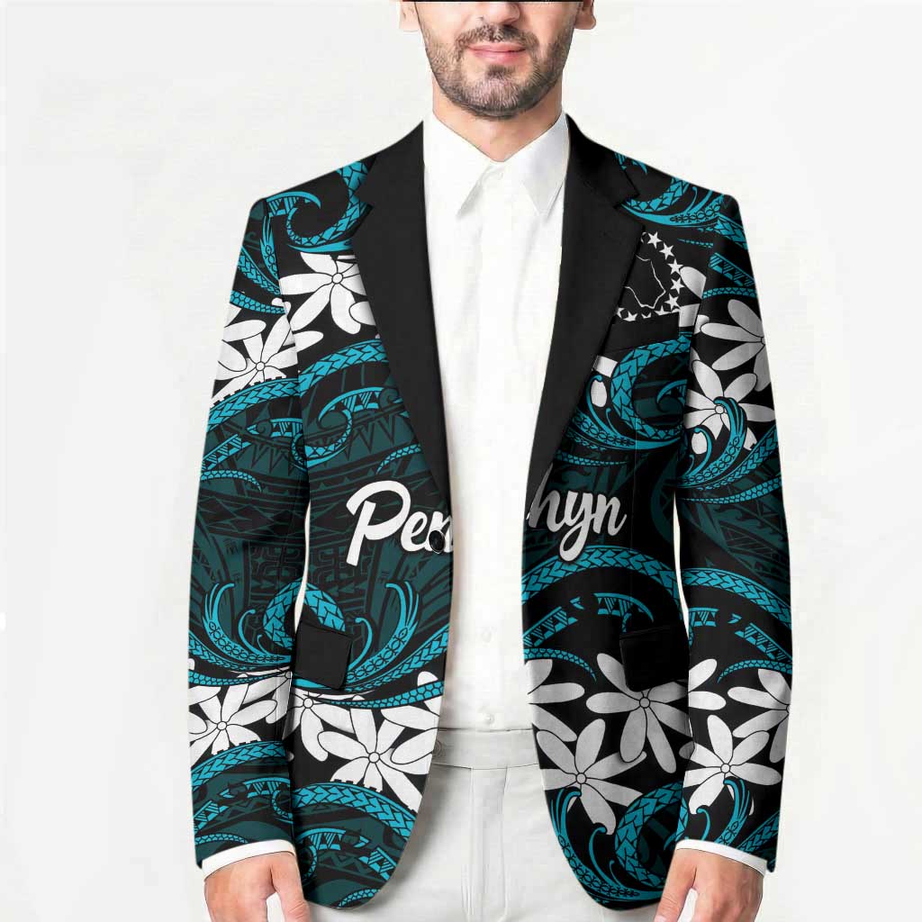 Personalised Cook Islands Penrhyn Atoll Blazer Tiare Maori Polynesian Waves Tattoo