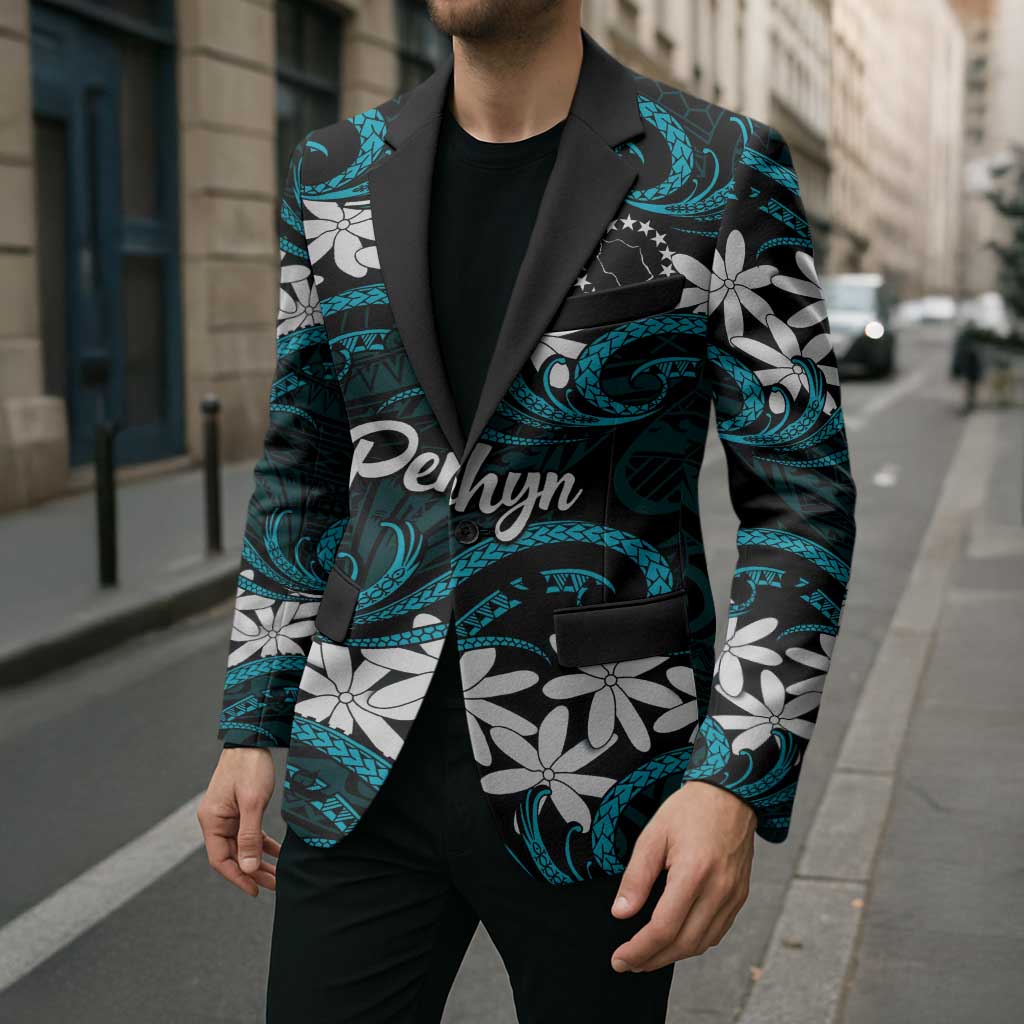 Personalised Cook Islands Penrhyn Atoll Blazer Tiare Maori Polynesian Waves Tattoo