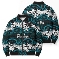 Personalised Cook Islands Penrhyn Atoll Bomber Puffer Jacket Tiare Maori Polynesian Waves Tattoo