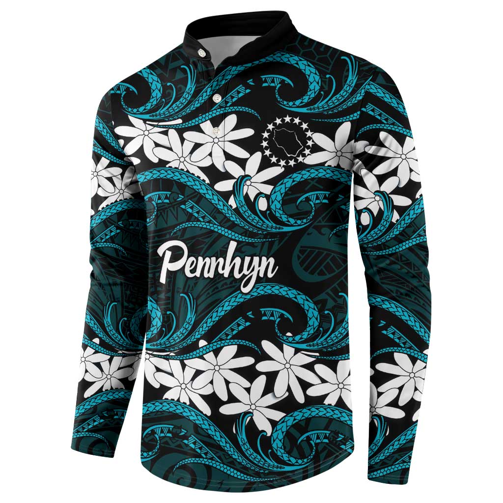 Personalised Cook Islands Penrhyn Atoll Button Sweatshirt Tiare Maori Polynesian Waves Tattoo LT14 - Polynesian Pride