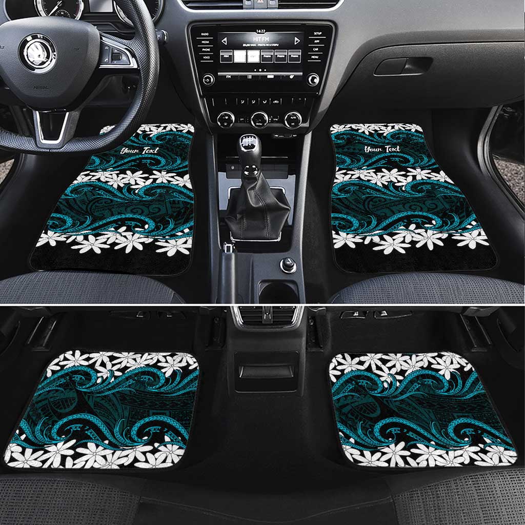 Personalised Cook Islands Penrhyn Atoll Car Mats Tiare Maori Polynesian Waves Tattoo LT14 Set 4pcs Blue - Polynesian Pride