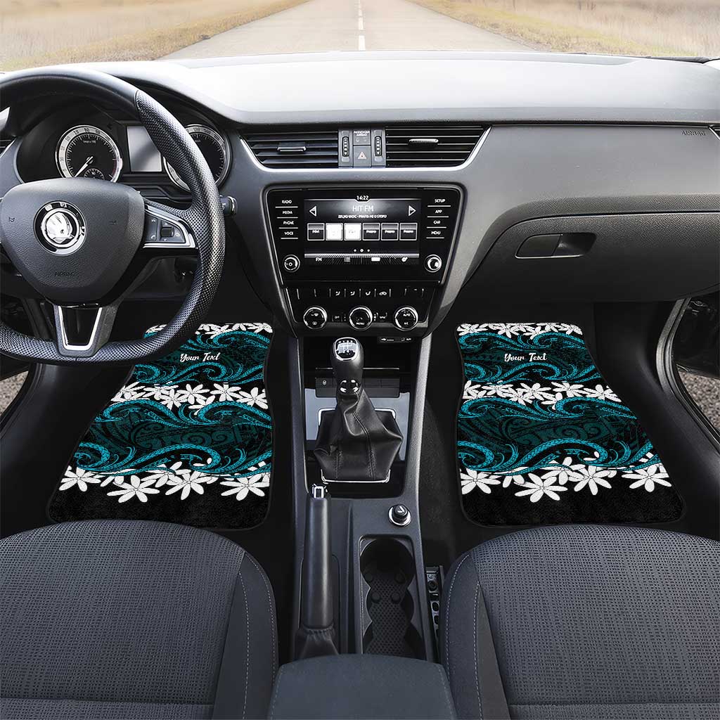 Personalised Cook Islands Penrhyn Atoll Car Mats Tiare Maori Polynesian Waves Tattoo LT14 Set 2pcs - Front Blue - Polynesian Pride