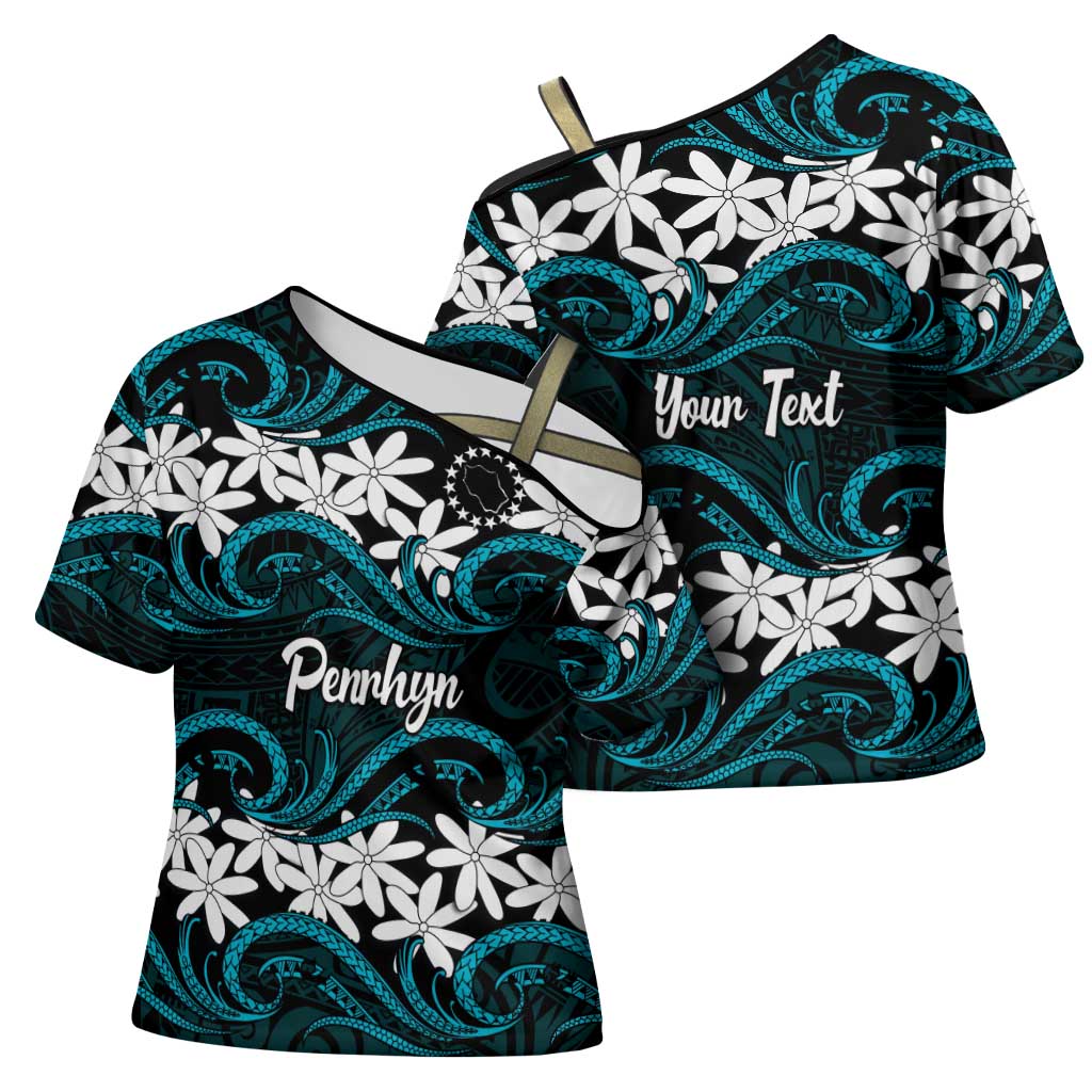 Personalised Cook Islands Penrhyn Atoll Cross Shoulder Shirt Tiare Maori Polynesian Waves Tattoo LT14 - Polynesian Pride