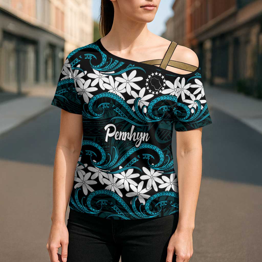 Personalised Cook Islands Penrhyn Atoll Cross Shoulder Shirt Tiare Maori Polynesian Waves Tattoo LT14 - Polynesian Pride