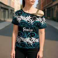 Personalised Cook Islands Penrhyn Atoll Cross Shoulder Shirt Tiare Maori Polynesian Waves Tattoo LT14 - Polynesian Pride