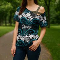 Personalised Cook Islands Penrhyn Atoll Cross Shoulder Shirt Tiare Maori Polynesian Waves Tattoo LT14 - Polynesian Pride