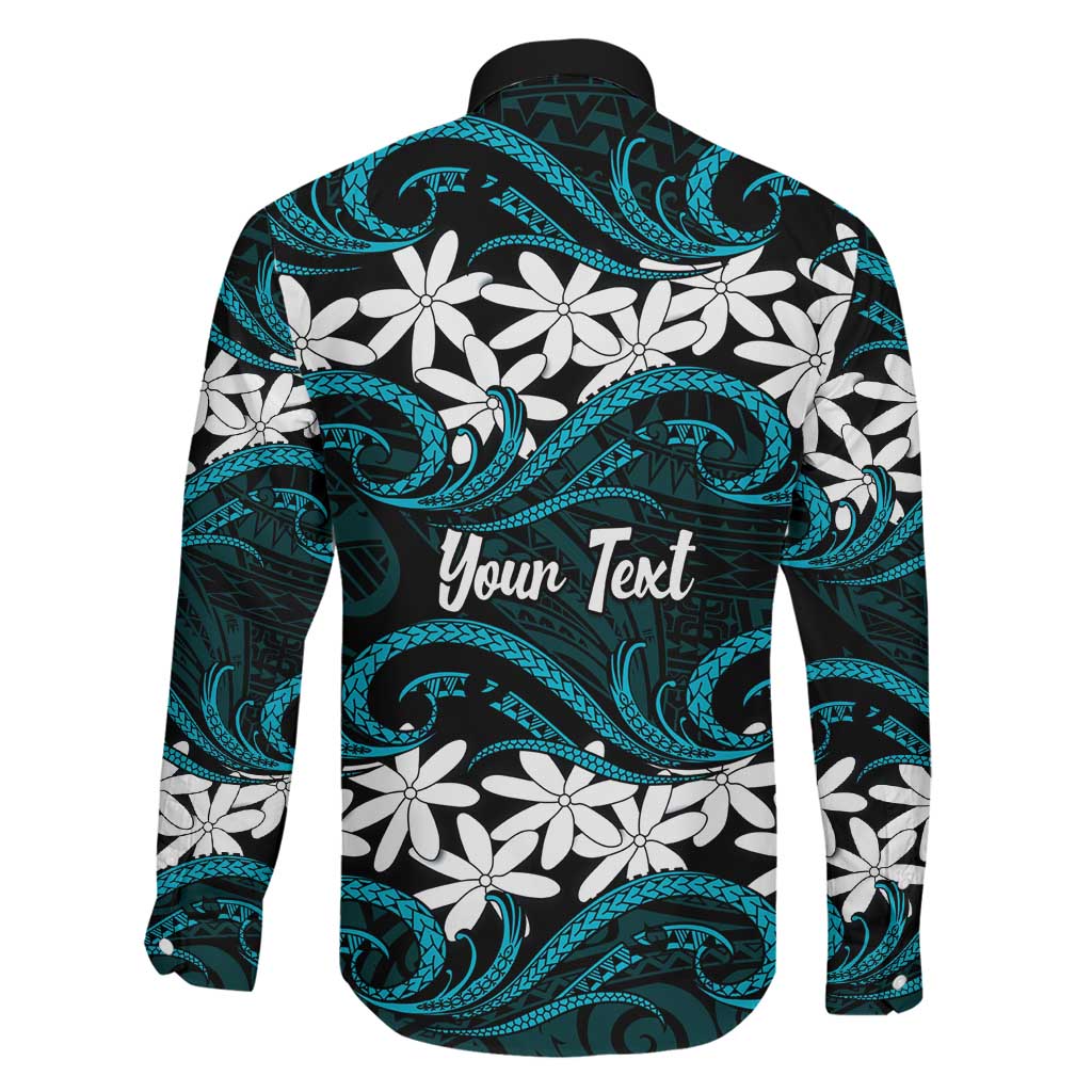 Personalised Cook Islands Penrhyn Atoll Family Matching Long Sleeve Bodycon Dress and Hawaiian Shirt Tiare Maori Polynesian Waves Tattoo