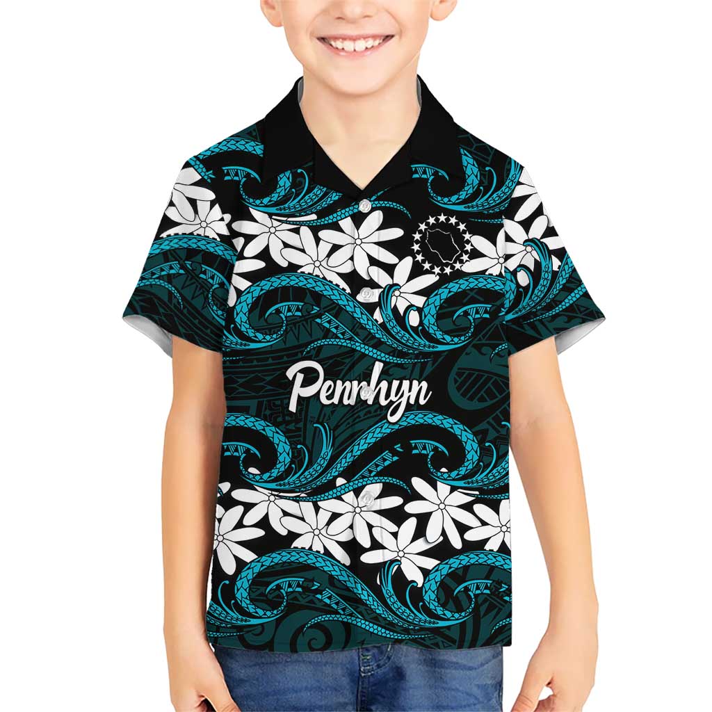 Personalised Cook Islands Penrhyn Atoll Family Matching Long Sleeve Bodycon Dress and Hawaiian Shirt Tiare Maori Polynesian Waves Tattoo