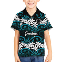 Personalised Cook Islands Penrhyn Atoll Family Matching Off Shoulder Maxi Dress and Hawaiian Shirt Tiare Maori Polynesian Waves Tattoo