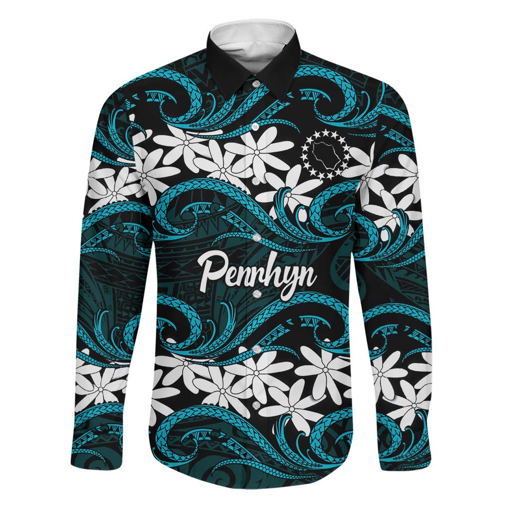Personalised Cook Islands Penrhyn Atoll Family Matching Short Sleeve Bodycon Dress and Hawaiian Shirt Tiare Maori Polynesian Waves Tattoo