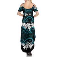 Personalised Cook Islands Penrhyn Atoll Family Matching Summer Maxi Dress and Hawaiian Shirt Tiare Maori Polynesian Waves Tattoo
