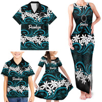 Personalised Cook Islands Penrhyn Atoll Family Matching Tank Maxi Dress and Hawaiian Shirt Tiare Maori Polynesian Waves Tattoo