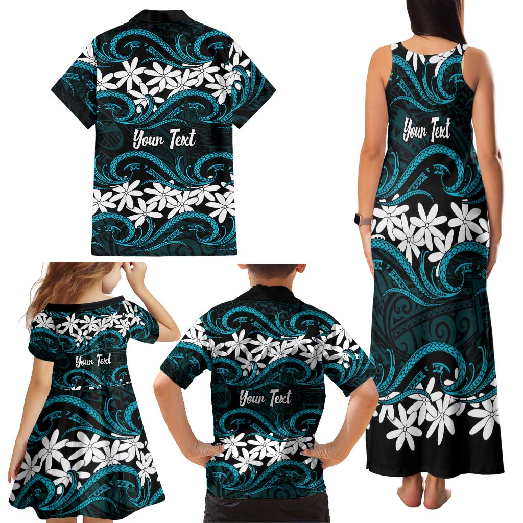 Personalised Cook Islands Penrhyn Atoll Family Matching Tank Maxi Dress and Hawaiian Shirt Tiare Maori Polynesian Waves Tattoo
