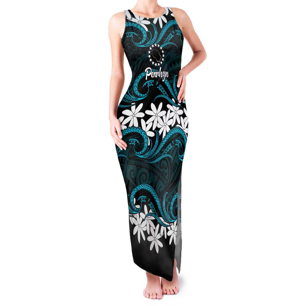Personalised Cook Islands Penrhyn Atoll Family Matching Tank Maxi Dress and Hawaiian Shirt Tiare Maori Polynesian Waves Tattoo