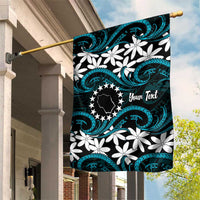 Personalised Cook Islands Penrhyn Atoll Garden Flag Tiare Maori Polynesian Waves Tattoo LT14 House Flag Blue - Polynesian Pride