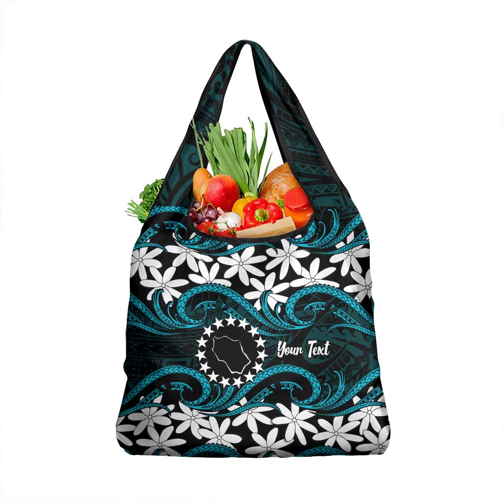 Personalised Cook Islands Penrhyn Atoll Grocery Bag Tiare Maori Polynesian Waves Tattoo LT14 1-pack One Size Blue - Polynesian Pride