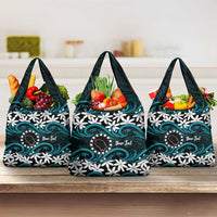 Personalised Cook Islands Penrhyn Atoll Grocery Bag Tiare Maori Polynesian Waves Tattoo LT14 3-pack One Size Blue - Polynesian Pride