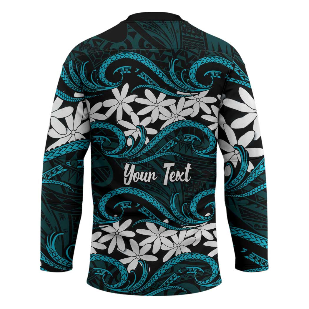 Personalised Cook Islands Penrhyn Atoll Hockey Jersey Tiare Maori Polynesian Waves Tattoo LT14 - Polynesian Pride