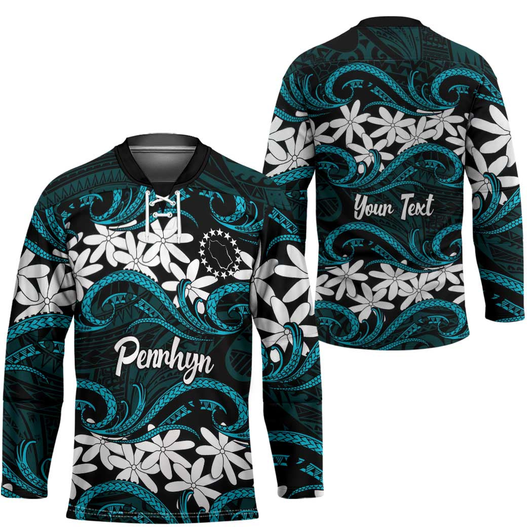 Personalised Cook Islands Penrhyn Atoll Hockey Jersey Tiare Maori Polynesian Waves Tattoo LT14 - Polynesian Pride