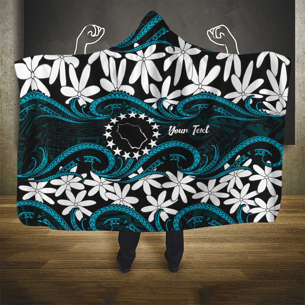 Personalised Cook Islands Penrhyn Atoll Hooded Blanket Tiare Maori Polynesian Waves Tattoo LT14 - Polynesian Pride
