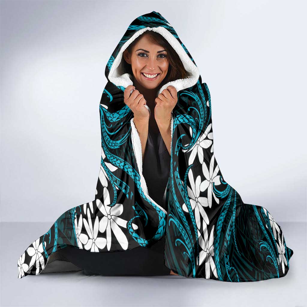 Personalised Cook Islands Penrhyn Atoll Hooded Blanket Tiare Maori Polynesian Waves Tattoo LT14 - Polynesian Pride