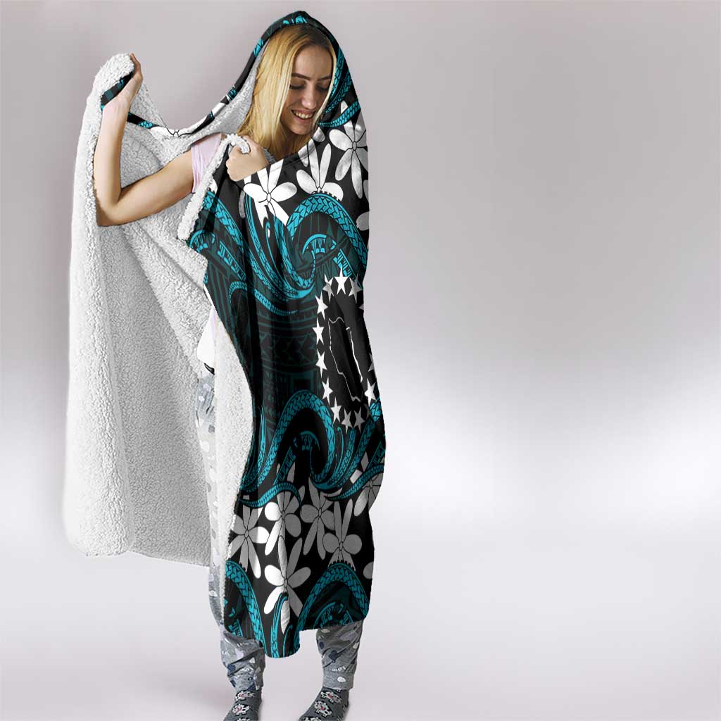 Personalised Cook Islands Penrhyn Atoll Hooded Blanket Tiare Maori Polynesian Waves Tattoo LT14 - Polynesian Pride