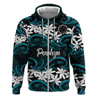 Personalised Cook Islands Penrhyn Atoll Hoodie Tiare Maori Polynesian Waves Tattoo LT14 Zip Hoodie Blue - Polynesian Pride