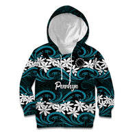 Personalised Cook Islands Penrhyn Atoll Kid Hoodie Tiare Maori Polynesian Waves Tattoo LT14 Hoodie Blue - Polynesian Pride