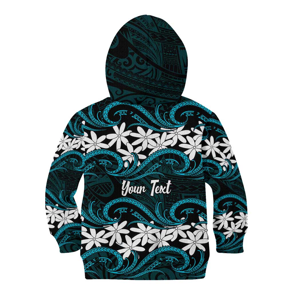 Personalised Cook Islands Penrhyn Atoll Kid Hoodie Tiare Maori Polynesian Waves Tattoo LT14 - Polynesian Pride