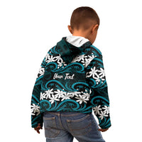 Personalised Cook Islands Penrhyn Atoll Kid Hoodie Tiare Maori Polynesian Waves Tattoo LT14 - Polynesian Pride