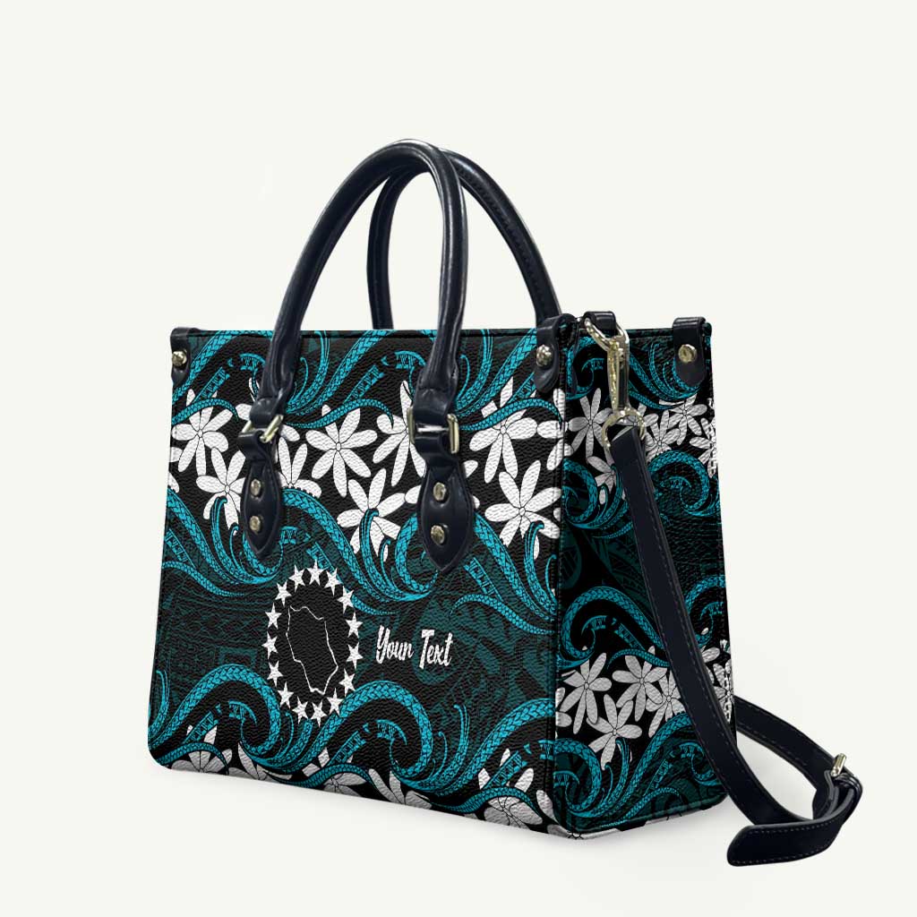 Personalised Cook Islands Penrhyn Atoll Leather Bag Tiare Maori Polynesian Waves Tattoo LT14 Blue - Polynesian Pride