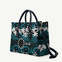Personalised Cook Islands Penrhyn Atoll Leather Bag Tiare Maori Polynesian Waves Tattoo LT14 Blue - Polynesian Pride