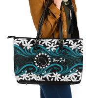 Personalised Cook Islands Penrhyn Atoll Leather Tote Bag Tiare Maori Polynesian Waves Tattoo LT14 - Polynesian Pride