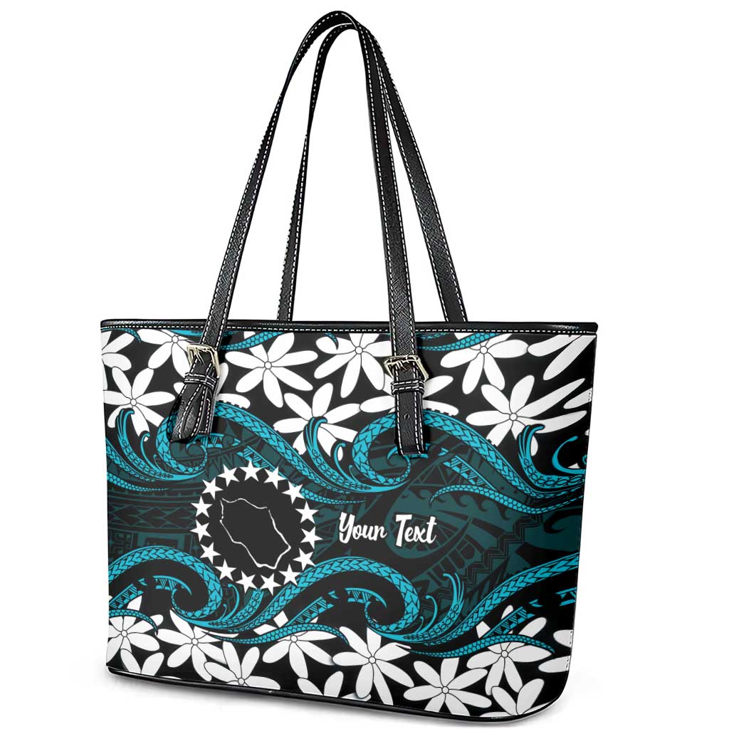 Personalised Cook Islands Penrhyn Atoll Leather Tote Bag Tiare Maori Polynesian Waves Tattoo LT14 - Polynesian Pride
