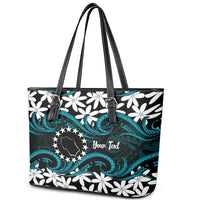 Personalised Cook Islands Penrhyn Atoll Leather Tote Bag Tiare Maori Polynesian Waves Tattoo LT14 - Polynesian Pride
