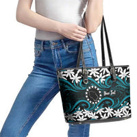Personalised Cook Islands Penrhyn Atoll Leather Tote Bag Tiare Maori Polynesian Waves Tattoo LT14 - Polynesian Pride