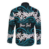 Personalised Cook Islands Penrhyn Atoll Long Sleeve Button Shirt Tiare Maori Polynesian Waves Tattoo LT14 - Polynesian Pride