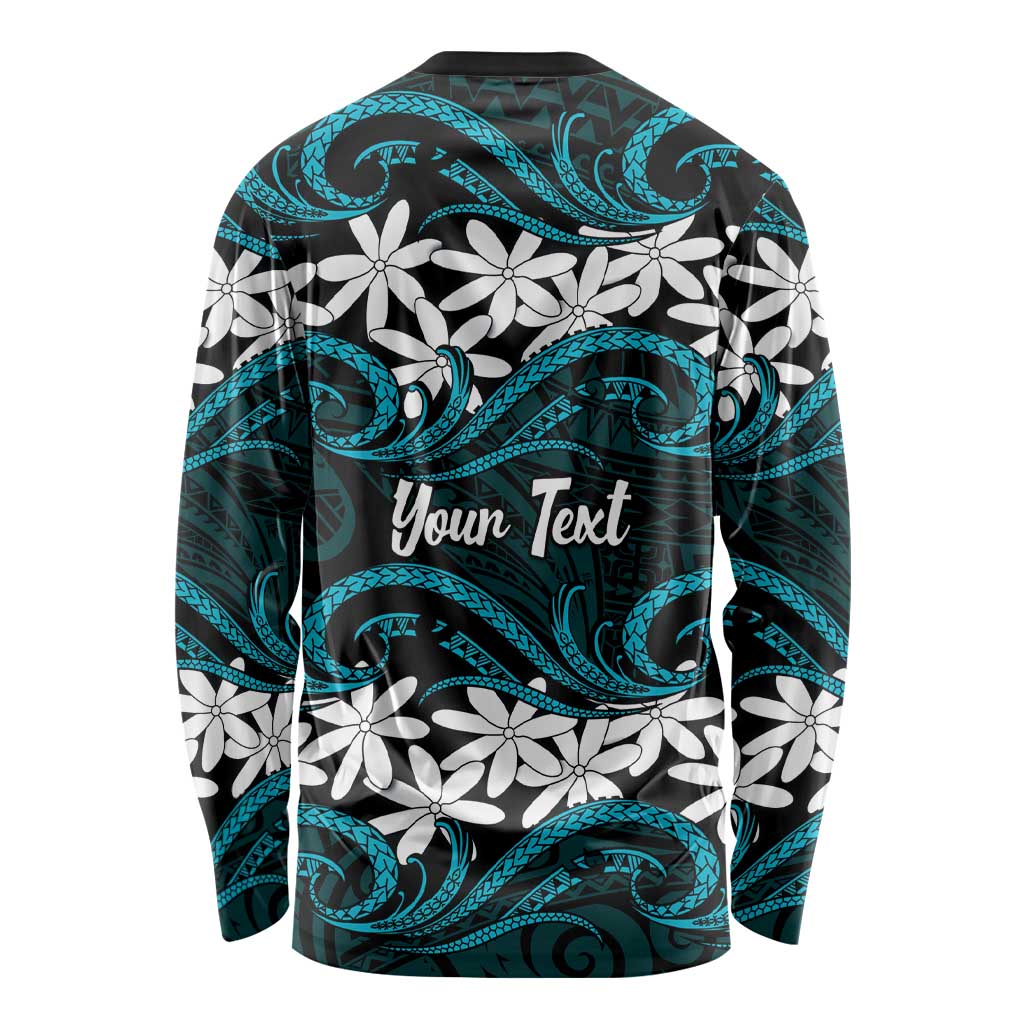 Personalised Cook Islands Penrhyn Atoll Long Sleeve Shirt Tiare Maori Polynesian Waves Tattoo LT14 - Polynesian Pride