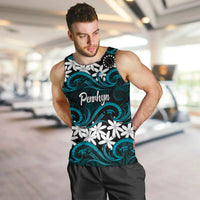 Personalised Cook Islands Penrhyn Atoll Men Tank Top Tiare Maori Polynesian Waves Tattoo LT14 Blue - Polynesian Pride