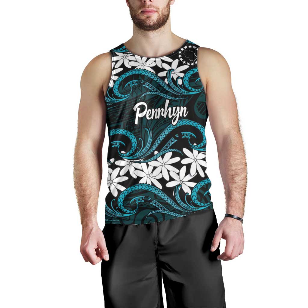 Personalised Cook Islands Penrhyn Atoll Men Tank Top Tiare Maori Polynesian Waves Tattoo LT14 - Polynesian Pride