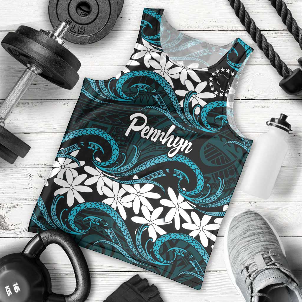 Personalised Cook Islands Penrhyn Atoll Men Tank Top Tiare Maori Polynesian Waves Tattoo LT14 - Polynesian Pride