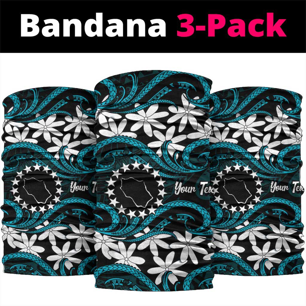 Personalised Cook Islands Penrhyn Atoll Neck Gaiter Tiare Maori Polynesian Waves Tattoo LT14 package One Size: 25*50cm Blue - Polynesian Pride