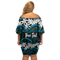 Personalised Cook Islands Penrhyn Atoll Off Shoulder Short Dress Tiare Maori Polynesian Waves Tattoo