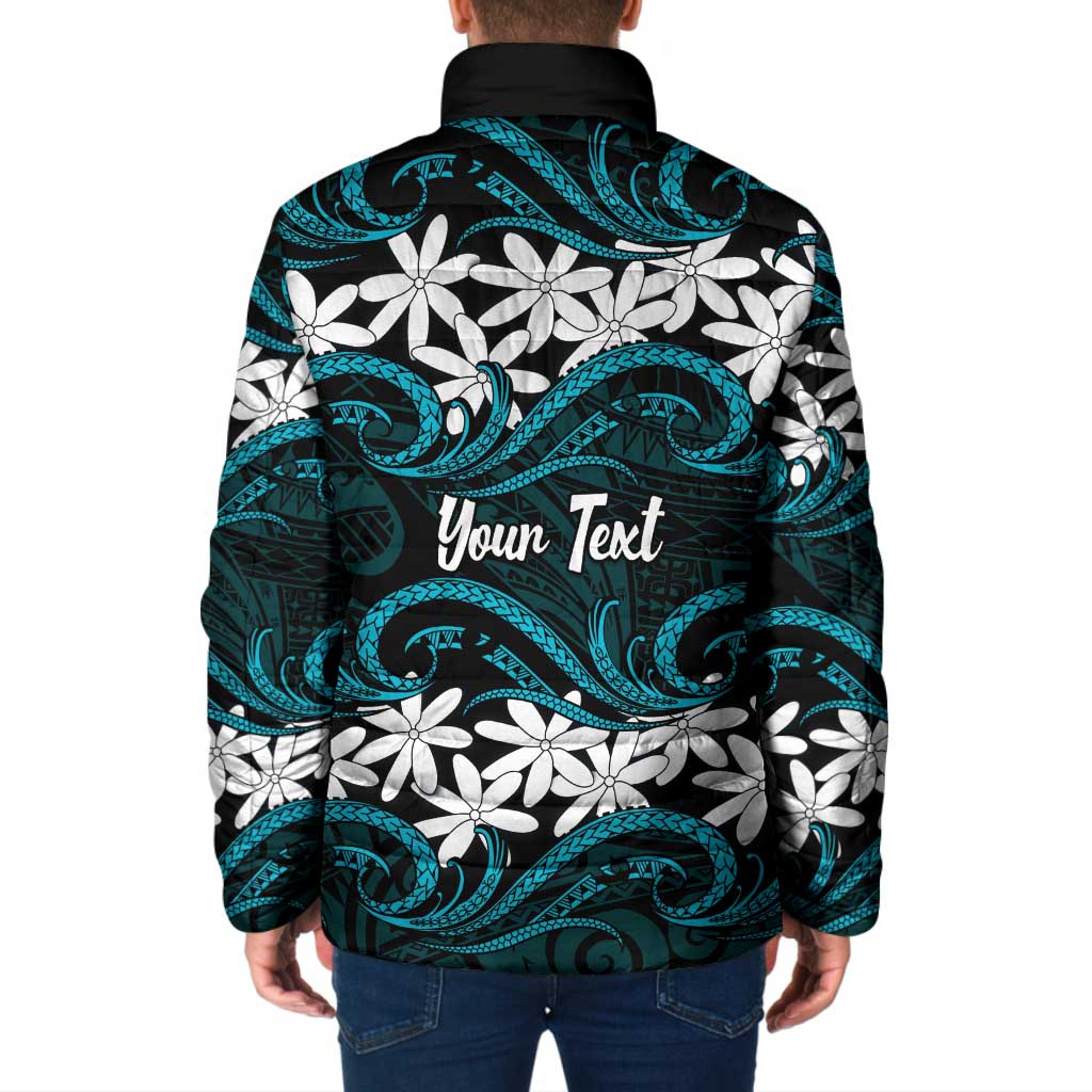 Personalised Cook Islands Penrhyn Atoll Padded Jacket Tiare Maori Polynesian Waves Tattoo LT14 - Polynesian Pride