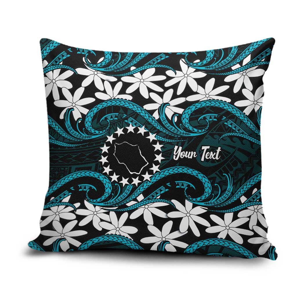 Personalised Cook Islands Penrhyn Atoll Pillow Cover Tiare Maori Polynesian Waves Tattoo LT14 Blue - Polynesian Pride